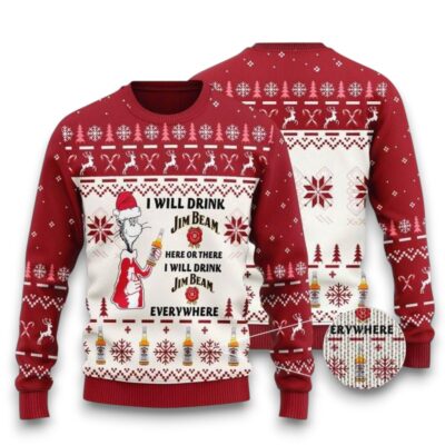 Jim Beam The Cat In The Hat Christmas Whiskey Ugly Sweaters