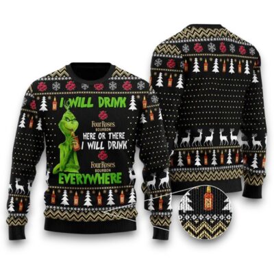 Four Roses Bourbon The Grinch Christmas Whiskey Ugly Sweaters