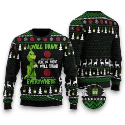 Buchanan's The Grinch Christmas Whiskey Ugly Sweaters