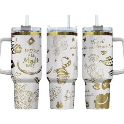 Cheshire Cat-inspired Alice in wonderland Laser Engraved Stanley Tumblers 40oz