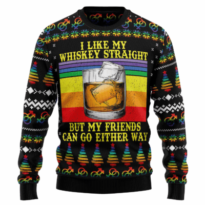 I Like My Whiskey Straight Christmas Whiskey Ugly Sweaters