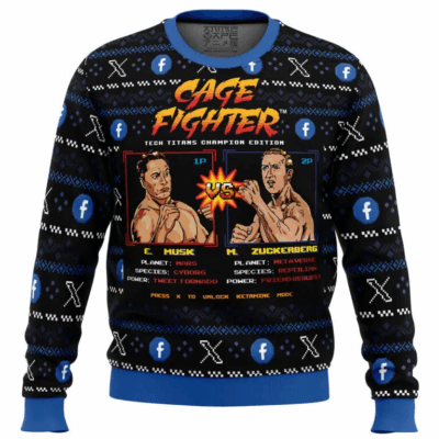 Cage Fighter Elun Mask vs.Mark Zuckerberg Adult funny Ugly Sweaters