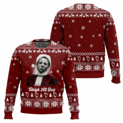 Michael Myers Sleigh All Day Horror movies Ugly Sweaters